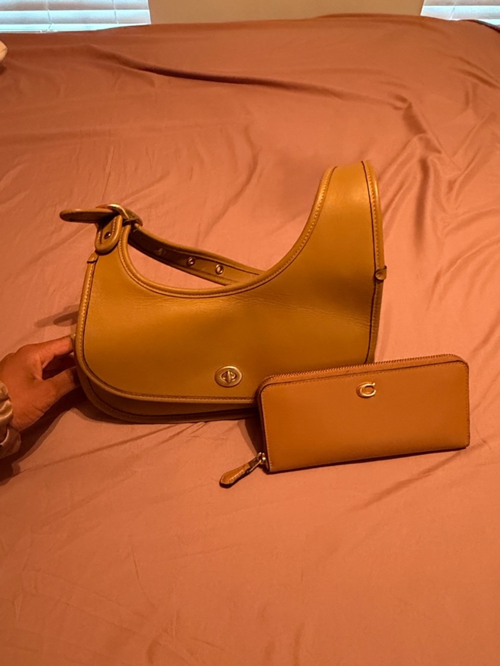 Coach Tan Leather Shoulder Bag with Coach Zip Wallet - Women